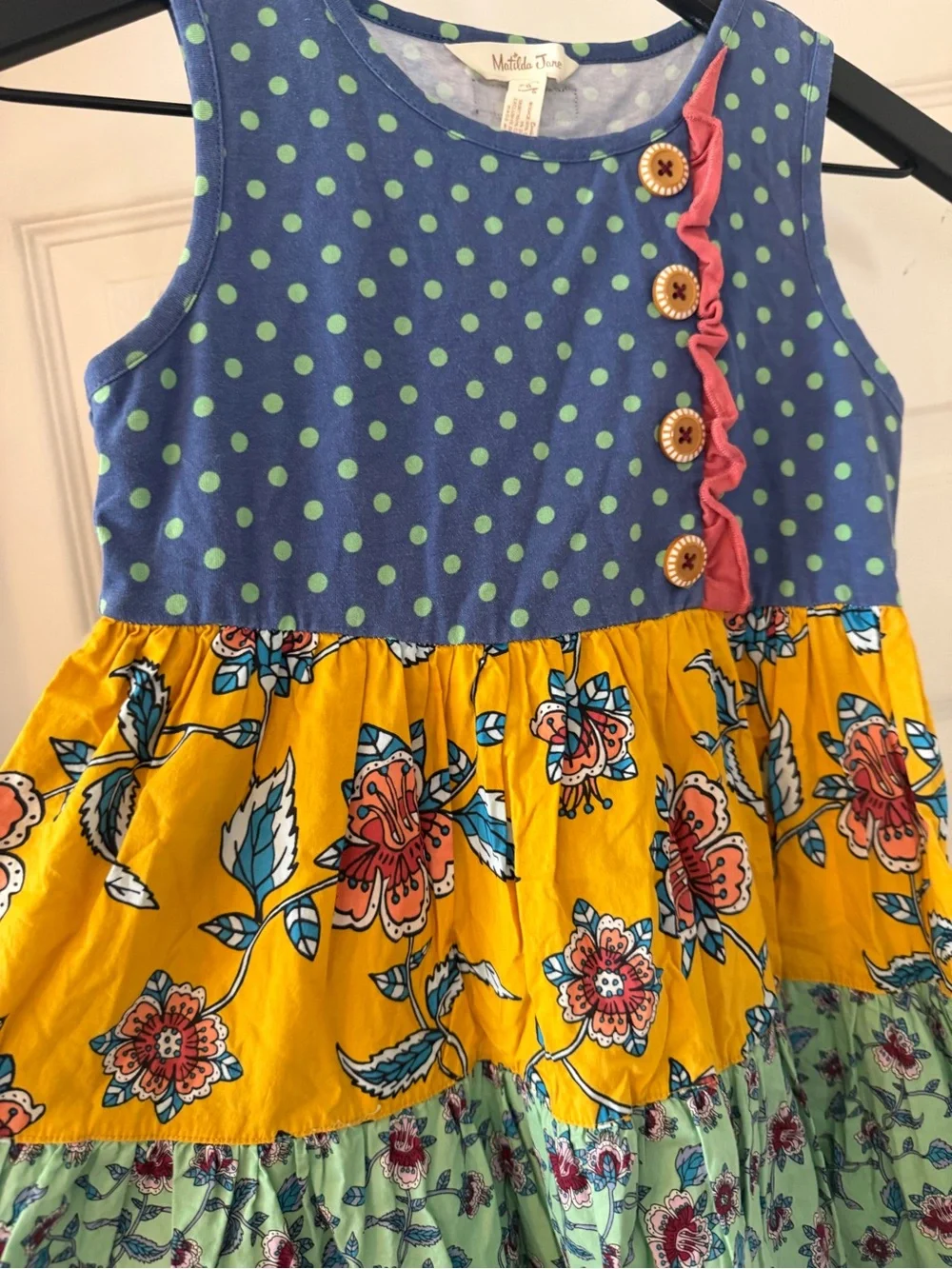 Matilda Jane Polka Dot & Floral Tiered Dress in Navy, Yellow, Green boho